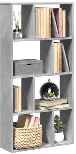 DYRJDJWIDHW Bücherregal Betongrau 60x20x120 cm Modernes Regal mit 8 Fächern Raumteiler Holzwerkstoff Langlebig Stauraum für Wohnzimmer Büro