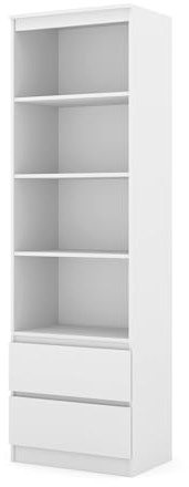 Homlando Standregal, Aktenregal Maja 60 cm mit 2 Schubladen, Bücherregal Holz für Wohnzimmer & Büro, Aufbewahrungsregal Modern mit offenen Fächern, Mattes Finish, (Weiß Matt)