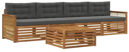 vidaXL Outdoor-Sofagarnitur mit Kissen 5 pcs Natur und Anthrazit, Gartenmöbel, Moderne Sitzgruppe, L-förmiges Sofa für Terrasse, relaxen im Lounge-Stil