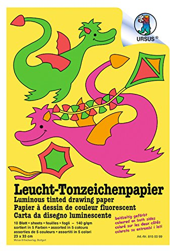 Ursus 8150099 - Leucht Tonzeichenpapier, ca. 23 x 33 cm, 140 g/qm, 10 Blatt in 5 verschiedenen Neonfarben, beidseitig bedruckt, aus Frischzellulose, hohe Farbbillanz und Lichtbeständigkeit