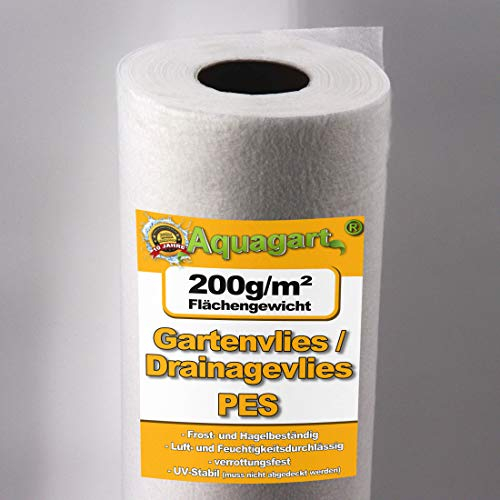 Aquagart 332,5m² Unkrautvlies weiß - 200g PES Drainagevlies I Bester Schutz vor Unkraut I Gartenvlies & Unkrautsperre I Wasserdurchlässige Unkrautfolie I Robuster Schutzvlies 1,9m breit