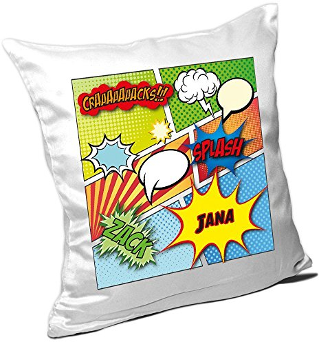Eurofoto Kissen mit Namen Jana und schönem Comic-Motiv für Mädchen Namenskissen personalisiert - Kuschelkissen - Schmusekissen