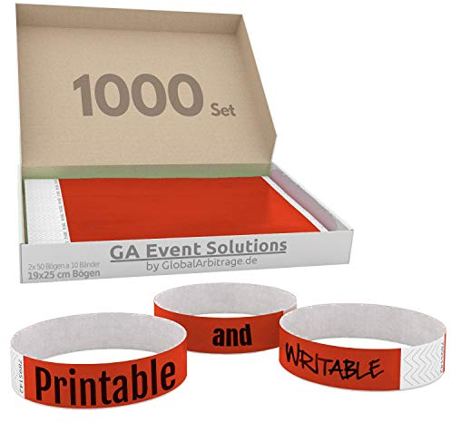 1000 Eintrittsbänder aus Tyvek zum selbst gestalten und bedrucken in Rot von GA Event Solutions - Party Einlassbänder, Festival Armbänder für dein Event