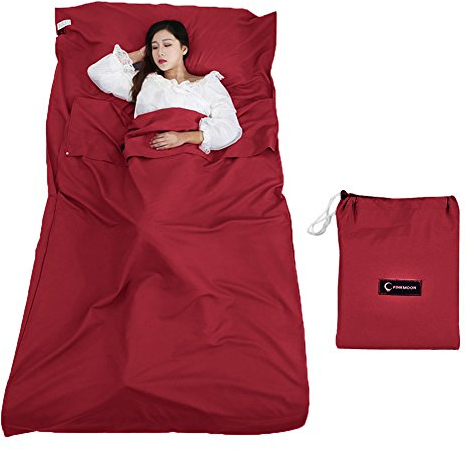 Queta Hüttenschlafsack Schlafsack Reiseschlafsack mit Tragetasche Ideal für Innen Hostels Berghütten Jugendherbergen Camping Outdooraktivitäte usw. (Rot)