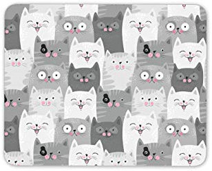 Cute Cat Audience Grey White Mouse Mat Pad - His Hers Art Computer #14431