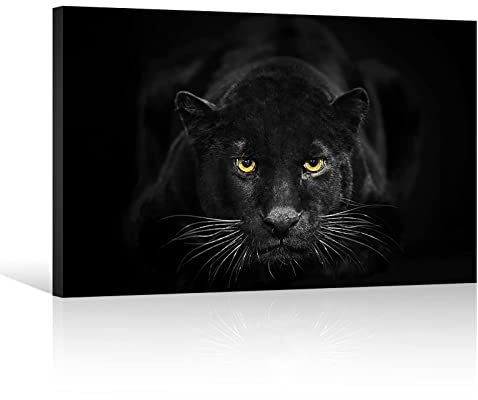 SEVEN WALL ARTS Black Panther Wandkunst, Schwarz und Weiß, Wildtierdruck, Leoparden-Poster, Bilder, Tier, Geparden-Gemälde, gerahmtes Kunstwerk für Wohnzimmer, Schlafzimmer, Dekoration, 91.4x61 cm