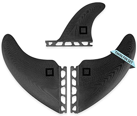 Surf Squared Twin Fin Set + Trailer Fin (2+1 Fins) - Massives Fiberglas für leichte Haltbarkeit & Top-Leistung - Kompatibel mit Futures Single Tab Surfboards, Shortboard, Fish - Schwarz