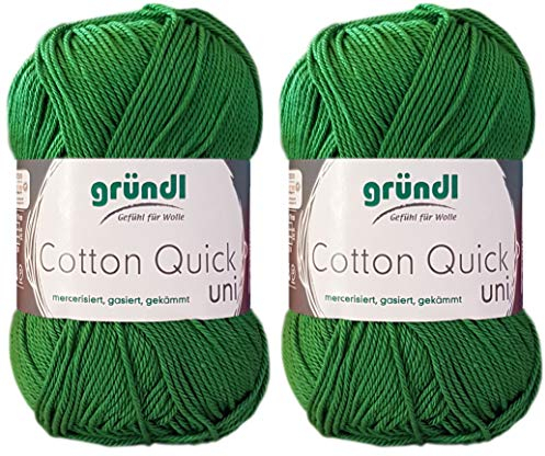 2x50 Gramm Gründl Cotton Quick 100% Baumwolle, Häkelgarn mercerisiert, gasiert, gekämmt inkl. Anleitung für ein Meerschwein (114 Grün)