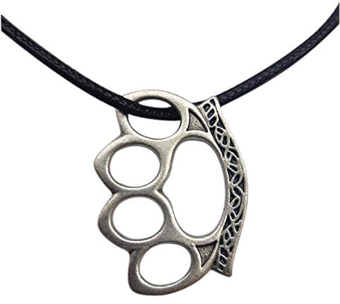 Eurofusioni Brass knuckle duster Pendant with necklace - Silver plated metal - Craft Jewel - Pendant H 1,49 in