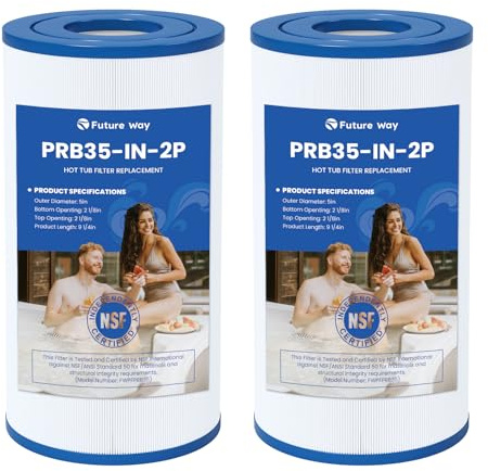 Future Way PRB35-IN Hot Tub Filter Replacement for Thermospa FL1008, Replace Filbur FC-2385, Pleatco Pure PRB35-IN, Unicel C-4335, 35 Sq. Ft, 5 X 9 Drop in Spa Filter, 2 Pack