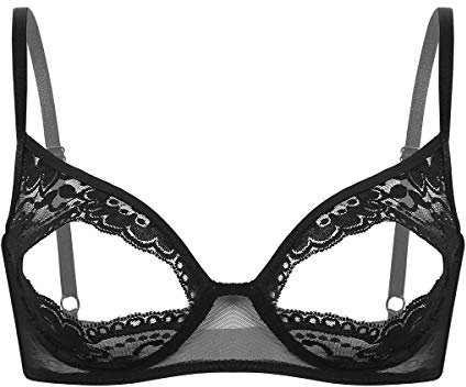 inhzoy Reggiseno Aperto Donna Bikini Erotico Sexy Hot Babydoll Bra Brasiliana Prospettiva Lingerie in Pizzo Floreale Spalline Regorabili Mezza Coppa Push Up Biancheria Nero XXL