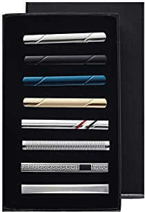 EvmAsaLQ 8Pcs Tie Clips for Men,Black Gold Blue Silver Tie Bar Clip Set for Regular,Tie Bar Clip is a Gift for Father,and Lover,Suitable for Wedding Business Gifts