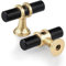 YODB 10pcs Kitchen Cupboard Knobs Single Hole, Drawer Pull Knobs for Chest of Drawers Zinc Alloy Solid Cabinet T Bar Handle for Wardrobe Furniture Sideboard with Screws - Black with Golden Base
