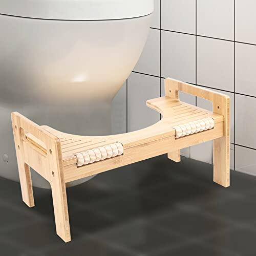 Toilettenhocker Holz Toilettenhocker Toilettenhilfe Fußstütze mit Einstellbarer Höhe Toilettenhocker aus Bambus WC-Trittbrett aus Holz Rutschfest WC Schemel für Vorbeugung Hämorrhoiden, Verstopfung