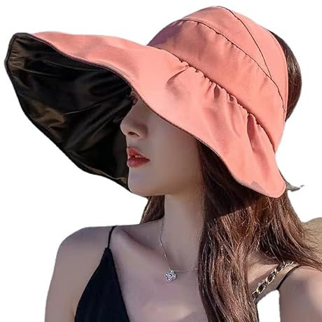 Vuoto top Sun hat Sun hat Summer Cover Face Protezione UV Pieghevole Cappello Pescatore Grande Cappello Brim, Rosa, 7.375