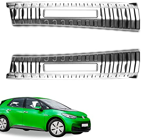 Shop4EV Kompatibel für Volkswagen VW ID.3 Ladekantenschutz Edelstahl Kofferraumblende Abdeckung Kantenschutz Schutzblende Stoßstangenschutz Set 2-teilig Silber