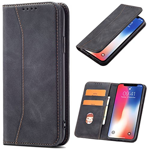OKZone Funda para Huawei P40 Lite, Funda Carcasa de Cuero para Huawei P40 Lite,Magnético Carcasa Funda Móvil Billetera Cuero Funda con Tapa Libro Caso Soporte Plegable (Negro)