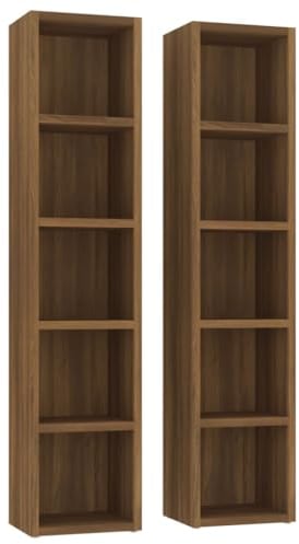 vidaXL Brown Oak CD Cabinets – Engineered Wood Storage Units for CDs, DVDs and Blu-Rays, Modern Design for Any Living Space, 21x16x93.5 cm Dimensions