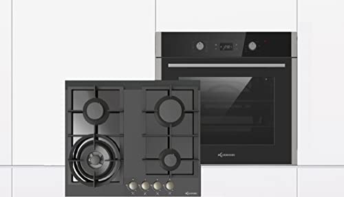 Built-In Cooker Set Oven + Gas Hob, 1-Way Telescopic Pull-Out Vitroceramic Gas Hob Not Glass Wok Burner 4 kW Wok Attachment