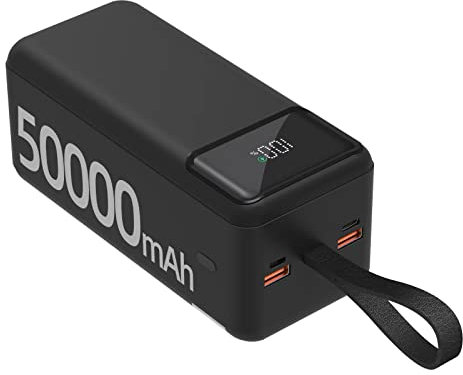 Power Bank QC3.0 22.5 W and USB C PD 20W Ultra-Fast 50000 mAh Portable Charger External Battery Pack for Mobile Phone iPhone Samsung Huawei iPad Laptop (Black)