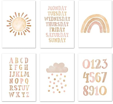 EasyLife Kinderzimmer ABC Lernposter, Cartoon Regenbogen Bild, Babyzimmer Dekoration Poster, rahmenloses Bild (21x30cm, A4) set1