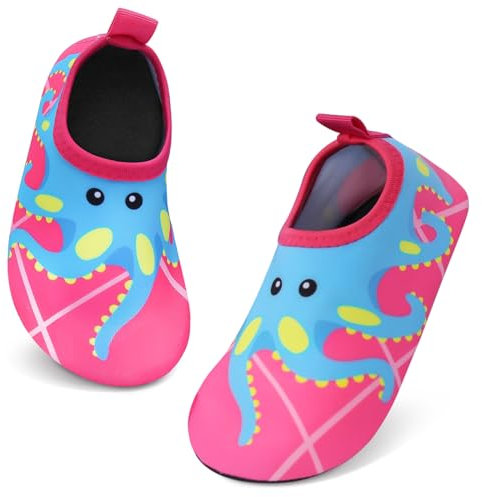 Zapatos de Agua para Niños Escarpines para Niño y Niña Zapatos de Playa Descalzos Antideslizantes Zapatos de Natación para Piscina de Playa, Rosa - Pulpo, 22/23 EU