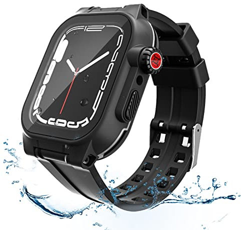 Miimall Kompatibel mit Apple Watch 9/8/7 Hülle 41mm 45mm mit Armband, [Eingebaut Displayschutz] Wasserdicht Schutzhülle Kratzfest Stoßfest Verstellbarer Sports Armband mit Hülle für iWatch 45mm