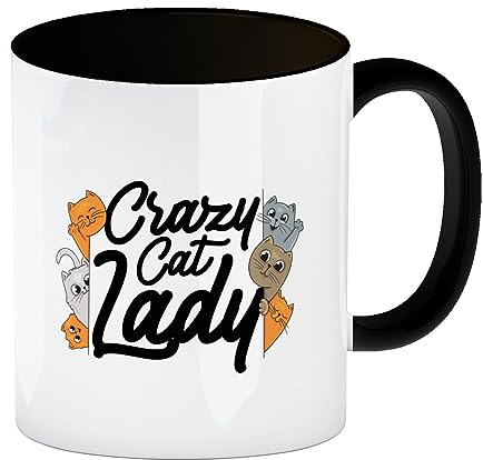 Katzen Kaffeebecher in schwarz Crazy Cat Lady eine dekorative Tasse für Katzenbesitzer Kaffeetasse Haustier niedlich