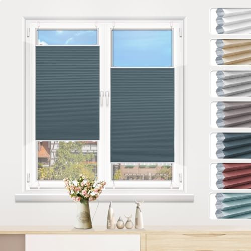 Homland Wabenplissee Plissee ohne Bohren Verdunkelung Klemmfix Thermo Verdunklungsplissee Blau B50 x H130 cm,Thermoplissee ohne Bohren für Fenster, Sonnen, Sicht & Schallschutz Wärmeisolierung