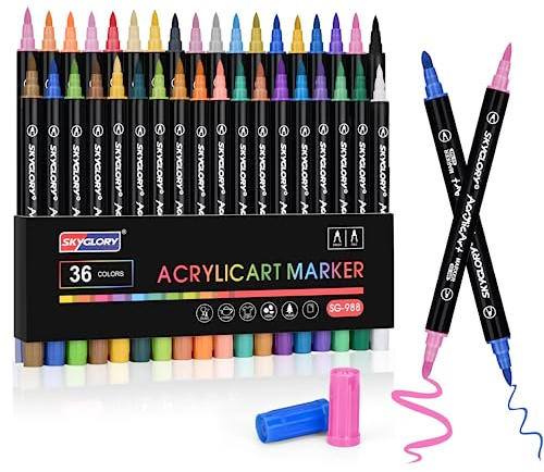 Hnyoou Acrylic Paint Pens Painting Waterproof Kit Dual Tip Brush Acrylic Paint Markers for Rock Painting Water Based Ink Pens for Stone, Pebbles, Ceramic, Glass, Wood, DIY Craft Supplies (36 Pack)