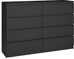 VBChome Kommode mit 8 Schubladen 140 x 40 x 97 cm Schwarz Grifflose Schubladenkommode Mehrzweckschrank für Flur Schlafzimmer Wohnzimmer Kinderzimmer Modern Schwarz
