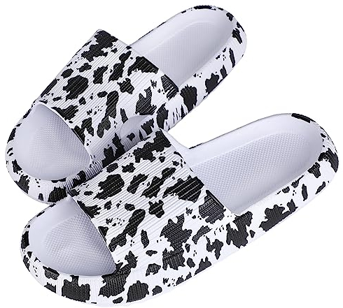 Solutra Badelatschen Damen Herren Sommer, Weiche Dicke Wolkenschuhe Damen Cozy Slides, Rutschfeste Badeschlappen Damen Hausschuhe Airfoot(36/37 EU,Kuh weiß)