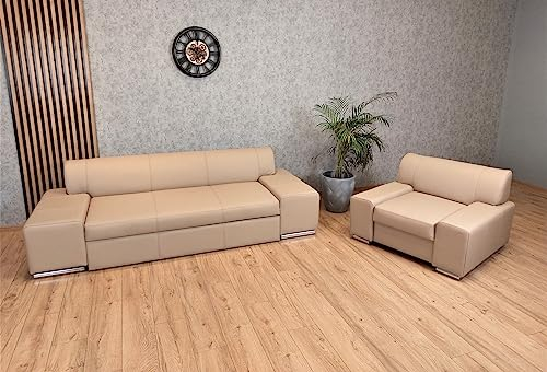 Quattro Meble Sofagarnitur 3 er Sofa London FS 238 cm mit Bettfunktion Schlaffunktion + Sessel Ledersofa Echt Leder Couch Lederset Farbauswahl !