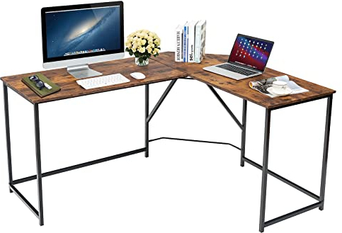 Giantex Eckschreibtisch, L-Form, Computertisch, Metallrahmen, Computertisch, Computertisch, für Arbeit, Studium, Gaming, moderner Stil, platzsparend, 148 x 120 x 75 cm (Industrie)