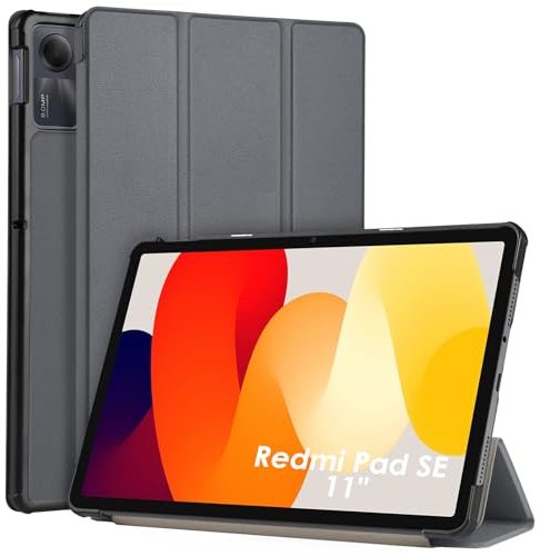 WD&CD Cuero Funda Compatible para Xiaomi Redmi Pad SE Case, 11'', Protector Compatible con Xiaomi Redmi Pad SE Funda, PC+PU Caso Carcasa Case Libro de Cuero con Soporte Función, Gris