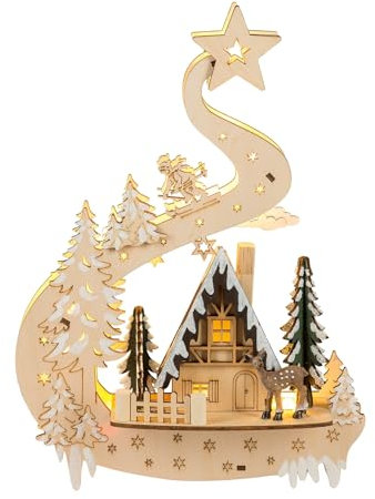SAICO Original Fensterbild Winterwald Fensterschmuck Holz beleuchtet Weihnachtsdeko
