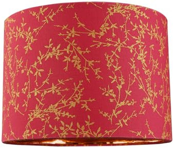 Modern Burgundy Cotton Fabric 10 Lamp Shade with Copper Foil Floral Decoration Suitable for Table or Ceiling Usage | 25cm Diameter | 60w Maximum by Happy Homewares