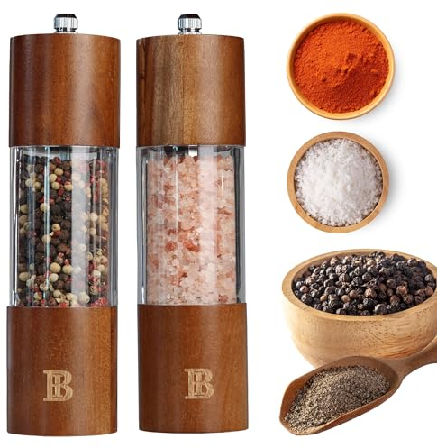 Salt and Pepper Grinder Set, 2 PCS 6.5 Inch Acrylic and Wooden Salt and Pepper Mill Sets - Refillable and Adjustable Pepper Grinder – Ceramic core Salt Grinder for Kitchen