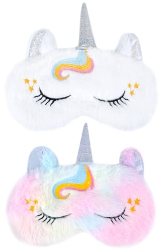 GWAWG 2PCS Schlafmaske Kinder, Kinder-Augenmaske,Schlafmaske Lustig, Schlafmasken Einhorn, Schlafmasken Set für Kinder, Jungen, Mädchen, zum Schlafen, Mittagspause