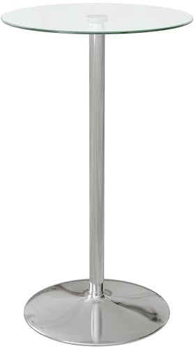 HOMCOM Round Bar Table, Modern Bistro Table with Tempered Glass Top and Steel Frame, High Pub Table for 2, Easy Assembly for Breakfast Bar, Dining Room, Clear