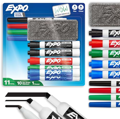 EXPO Dry Erase Markers Set, Fine & Chisel Tips, 11 Count - Classroom, Office Supplies, For White Boards, Easily Erases