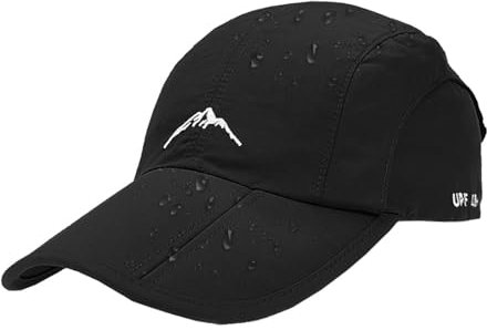CheChury Waterproof Baseball Cap for Men Women Folding Running Cap Hat Visors Sport Cap Summer Mesh Quick Drying Hat Unisex,Black