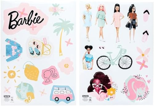 Barbie Wandaufkleber - Offiziell Lizenzierte Personalisierte Wandsticker für Kinderzimmer, Wiederverwendbar, Mit Barbs Freunden, Buchstaben & Zubehör, Mädchenzimmer Dekor