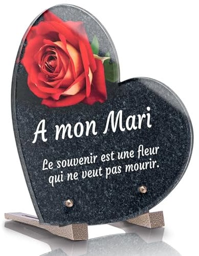 Générique Plaque Funéraire Coeur Personnalisée - Rose Granit - Textes personnalisables, plusieurs lignes - Résistante aux Intempéries et Traitée Anti UV (16x16 cm (petit)), CO-ROSE09