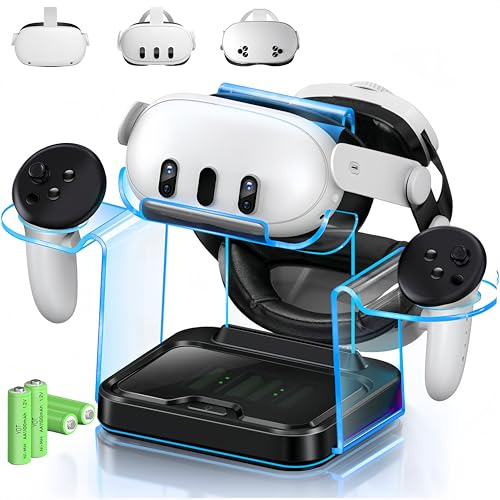 Ladestation für Oculus Meta Quest3/3S/2, VR-Headset-Ladestation mit Adapter, USB-A-auf-C-Kabel und 4 wiederaufladbare Ersatzbatterien (Ladestation für Quest3/3S/2)