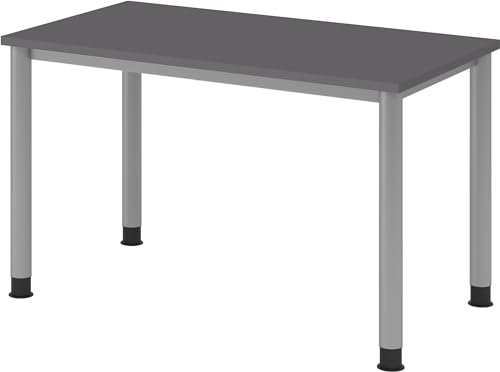 bümö Schreibtisch H-Serie höhenverstellbar, Tischplatte 120 x 67,2 cm in Graphit, Gestell in Silber