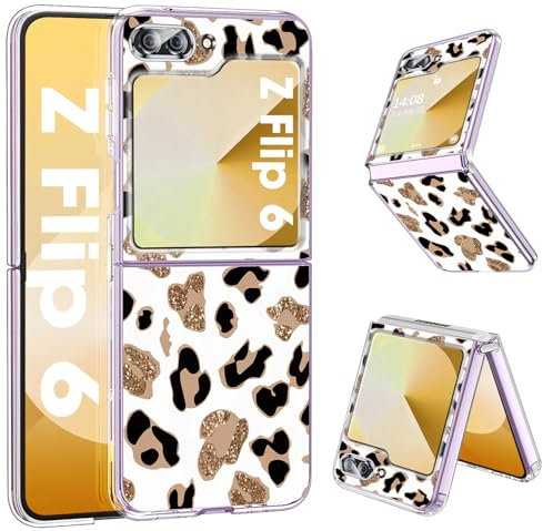 Coque en silicone souple TPU Galaxy Z Flip 6 5G pour Samsung Galaxy Z Flip 6 Léopard Ultra Mince Mince Z Flip 6 Slim Cases Transparente Smartphone Case pour Samsung Z Flip 6 Handy 6,7 (Or)