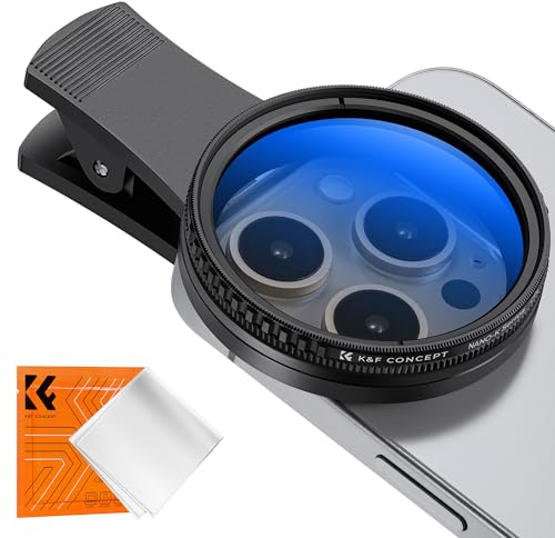 K&F Concept 52mm Clip-on Filtro Polarizador Circular para Teléfono,Filtro CPL para Teléfono Móvil Lente con Clip Compatible con iPhone 16 15 Pro MAX 14 13 12 11