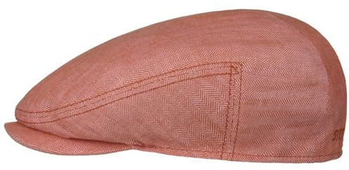 Stetson Woodfield Linen Flat Cap Leinenmütze Herren Schirmmütze mit UV-Schutz Herringbone Frühjahr Sommer rot 58 cm