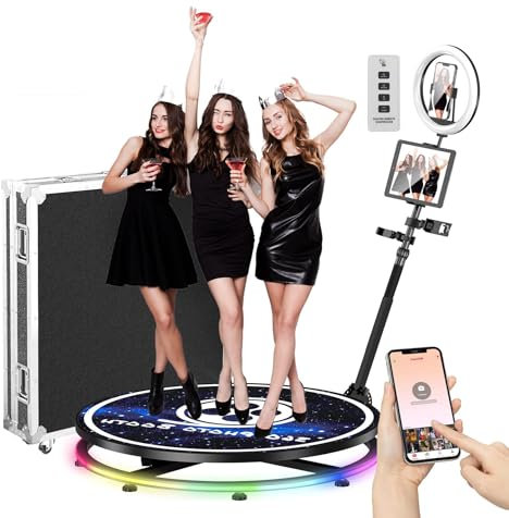 YCKJNB 360 Photo Booth Machine mit Flight Case, Kostenlose Logo Anpassung, Software Steuerung, Automatische Drehung für 3-4 Personen zum Stehen (31.5''/80cm)
